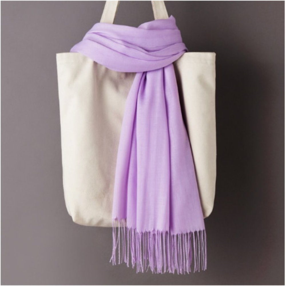Oblong Long Wide Semi-sheer Woven Soft Scarf with Fringe in Lavender